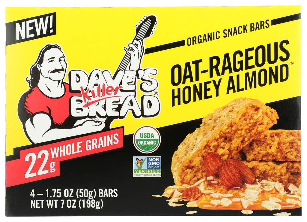 Dave's Killer Bread organic snack bar box, oat-rageous honey almond flavor, 4 bars