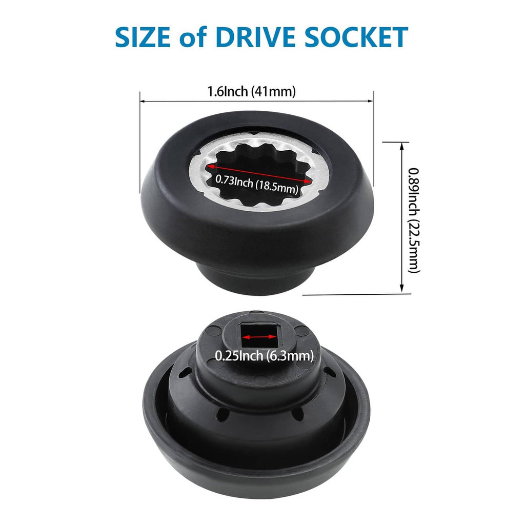 Black blender drive socket replacement kit showing top and underside drive insert