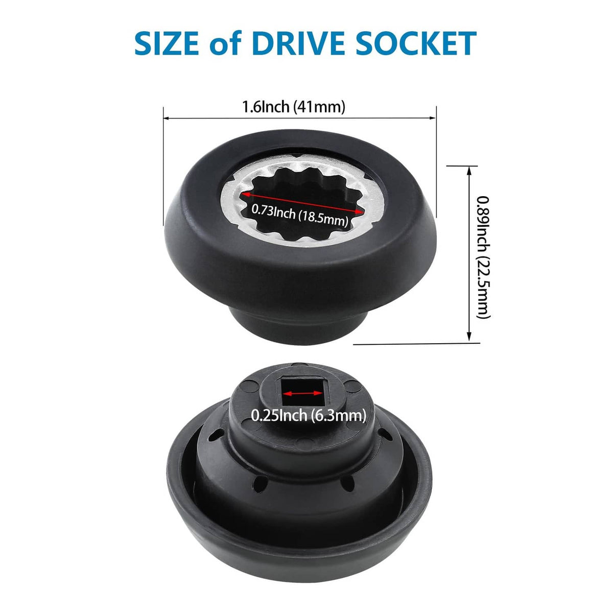 Black blender drive socket replacement kit showing top and underside drive insert