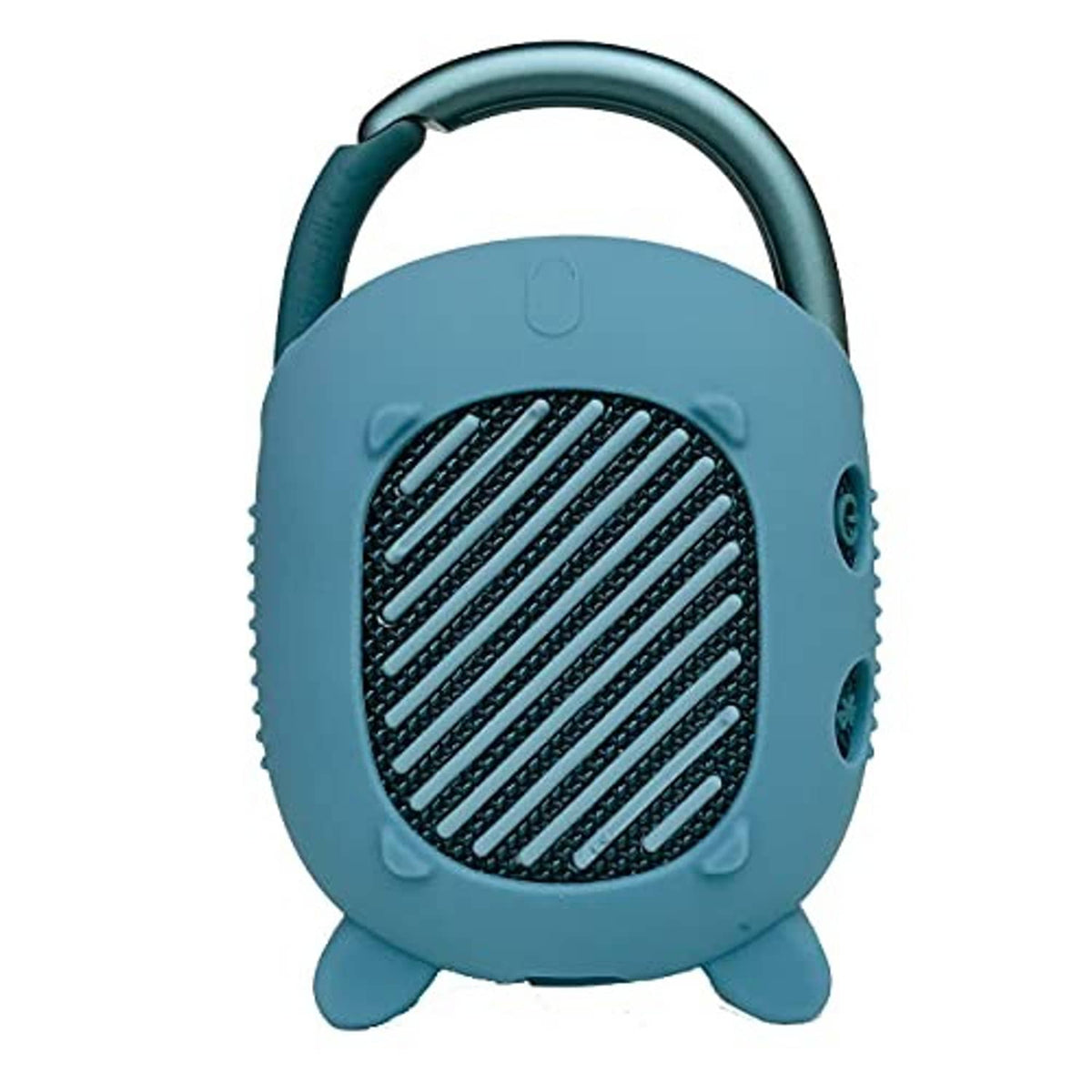 Blue silicone speaker cover case showing front speaker grille and side control buttons