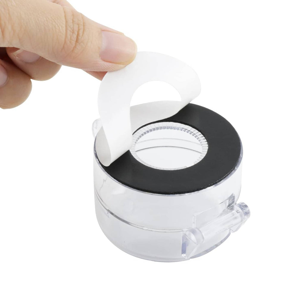 Clear hinged push-button protective cover with circular opening