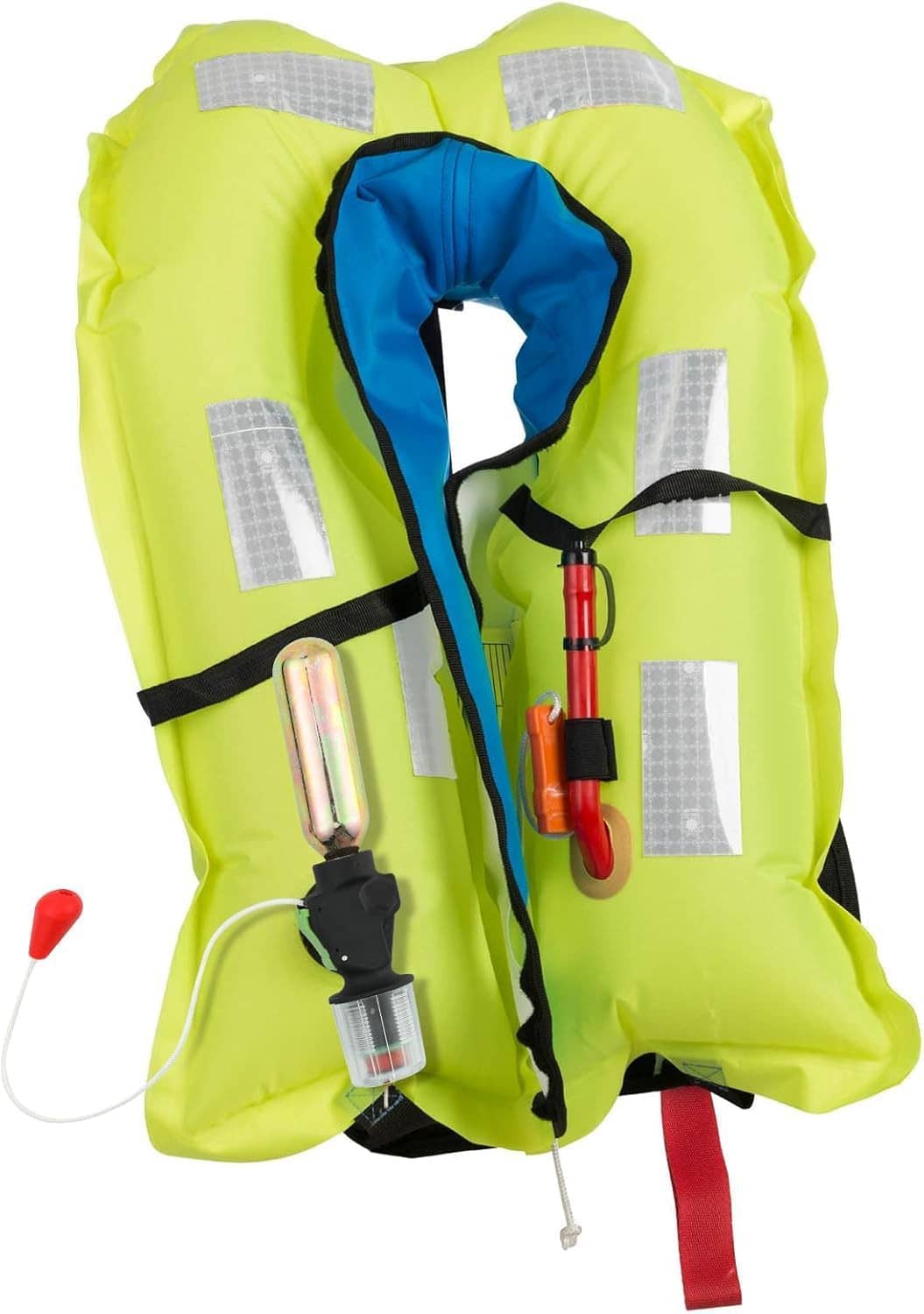 CO2 rearming kit cylinder cartridge tank with replacement hardware on life jacket