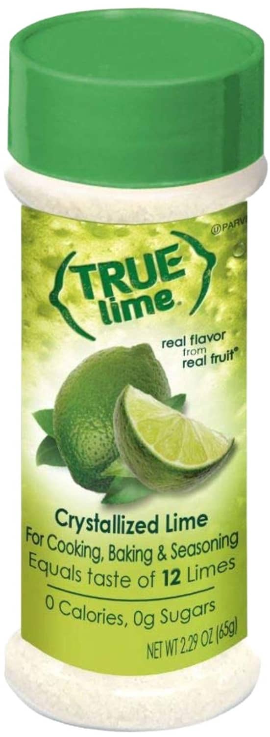 True Lime shaker seasoning bottle with green cap and crystallized lime label