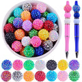 Multicolor rhinestone bead set with two decorated pens, faceted 20mm sparkly beads