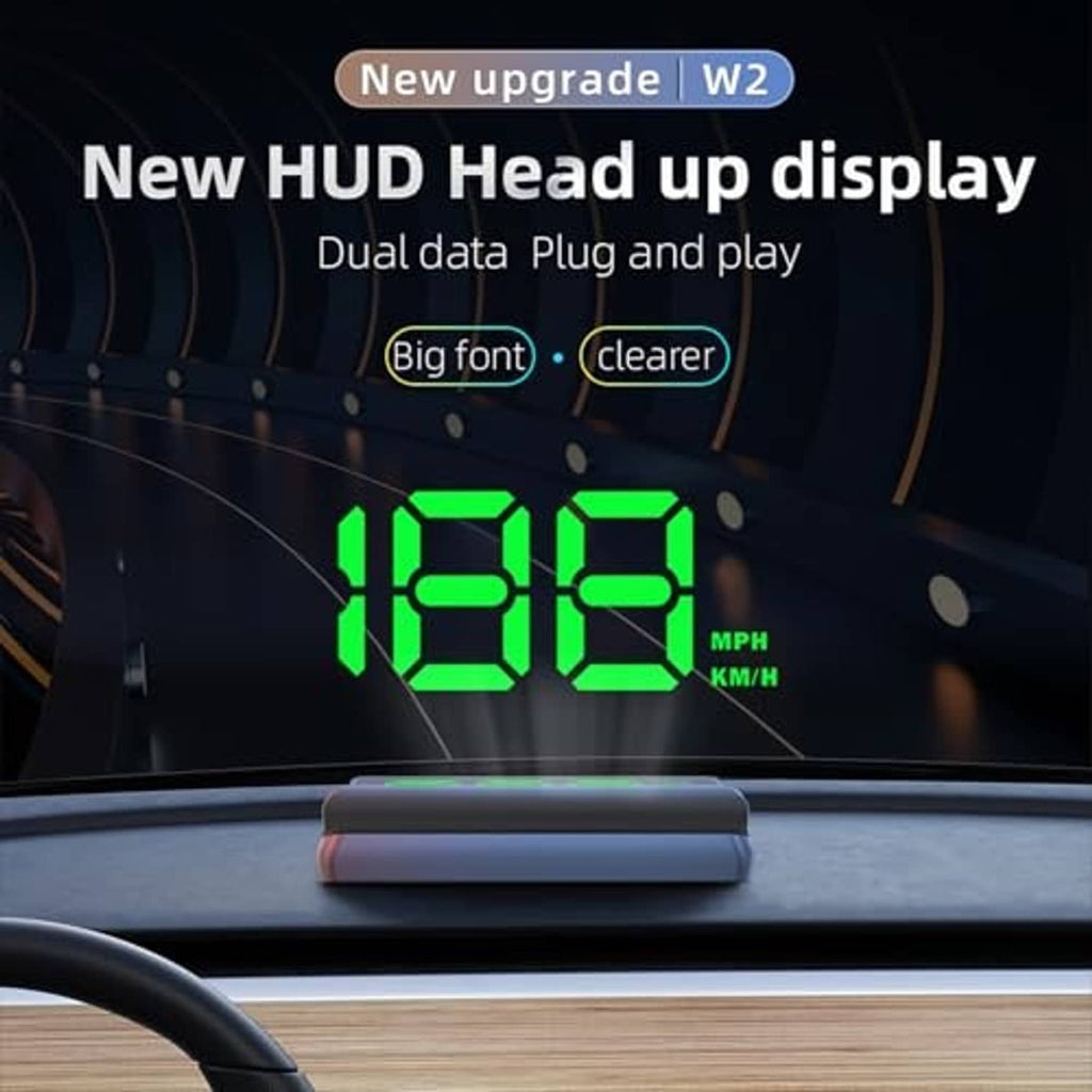 HUD head-up display on dashboard showing green speed digits and MPH/KM/H