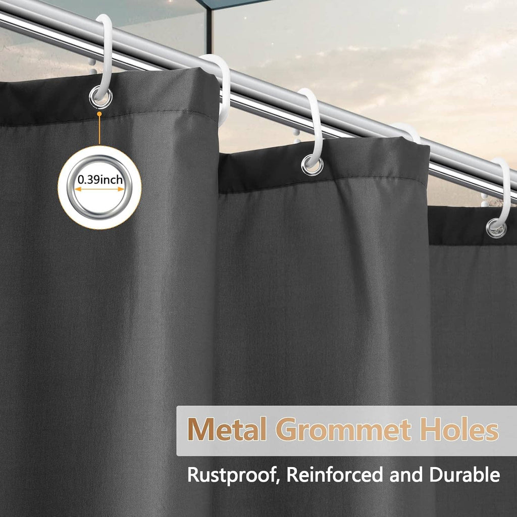 Charcoal gray shower curtain liner with reinforced metal grommet holes