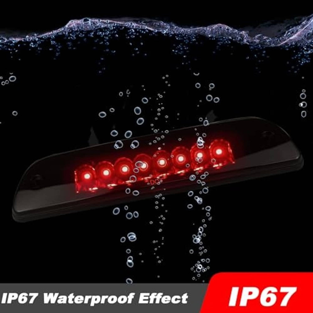 IP67 waterproof LED third brake light assembly with lit red LEDs in black housing