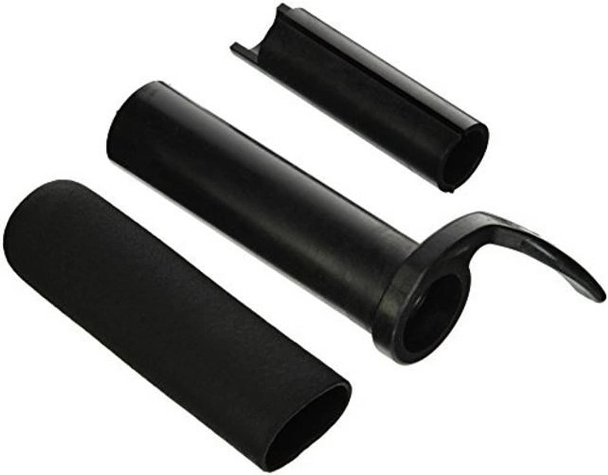 Black hand throttle housing with rubber grip sleeves and curved lever