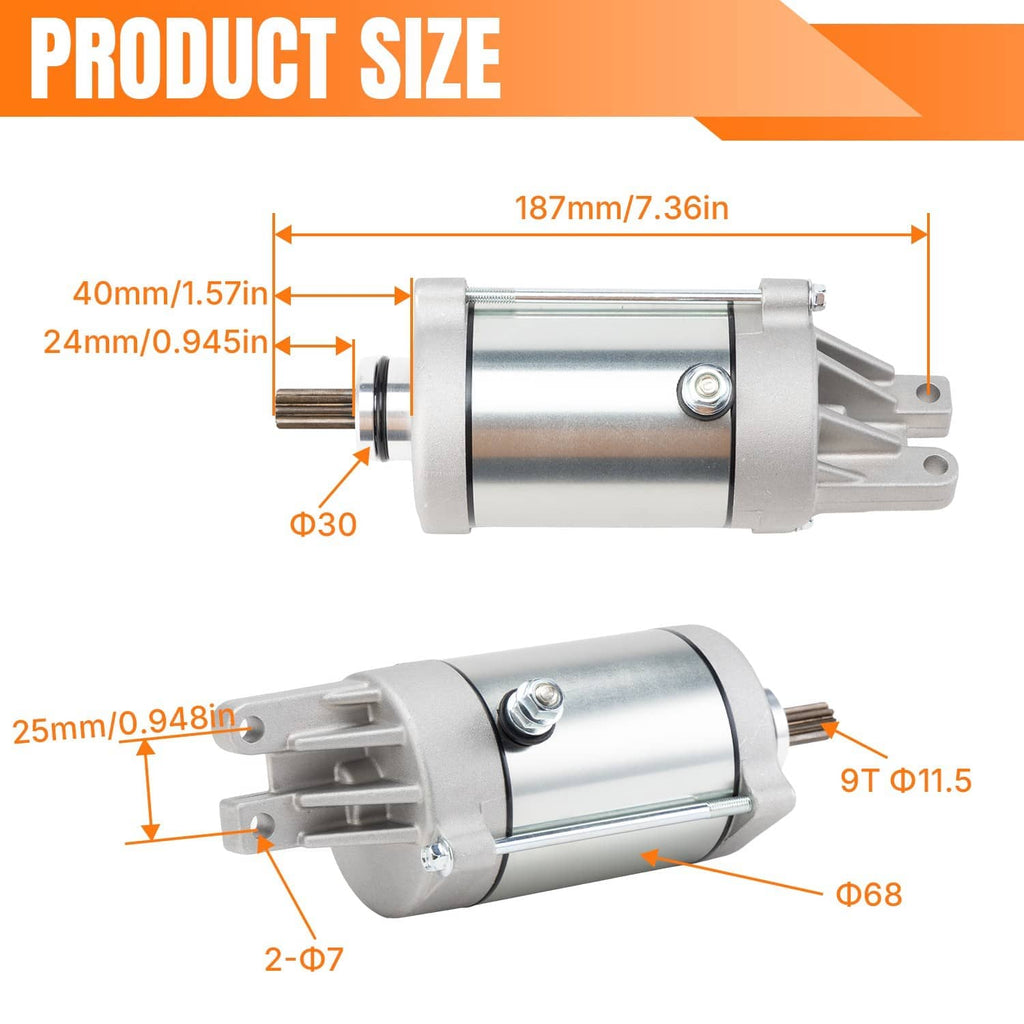 Starter motor with silver housing, black stripe, and mounting brackets