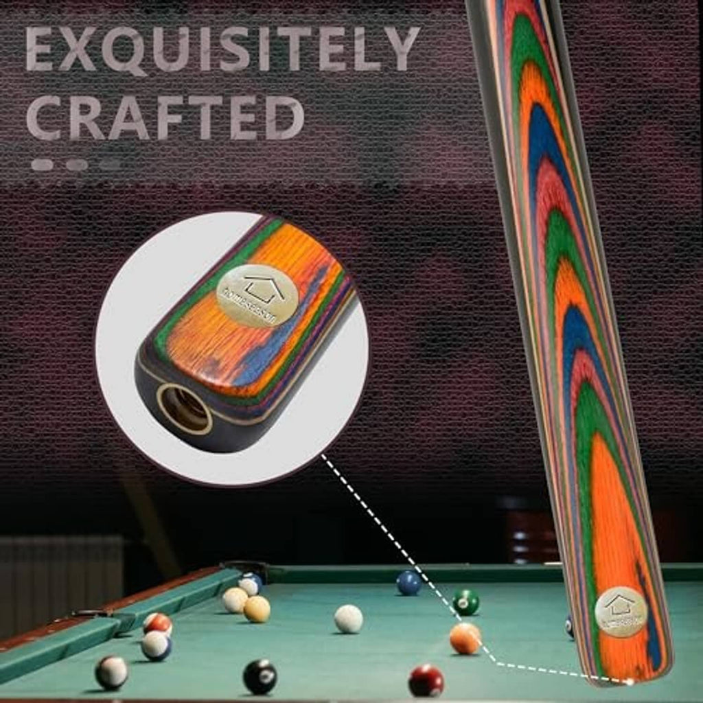 Snooker cue with colorful patterned butt and dark tip