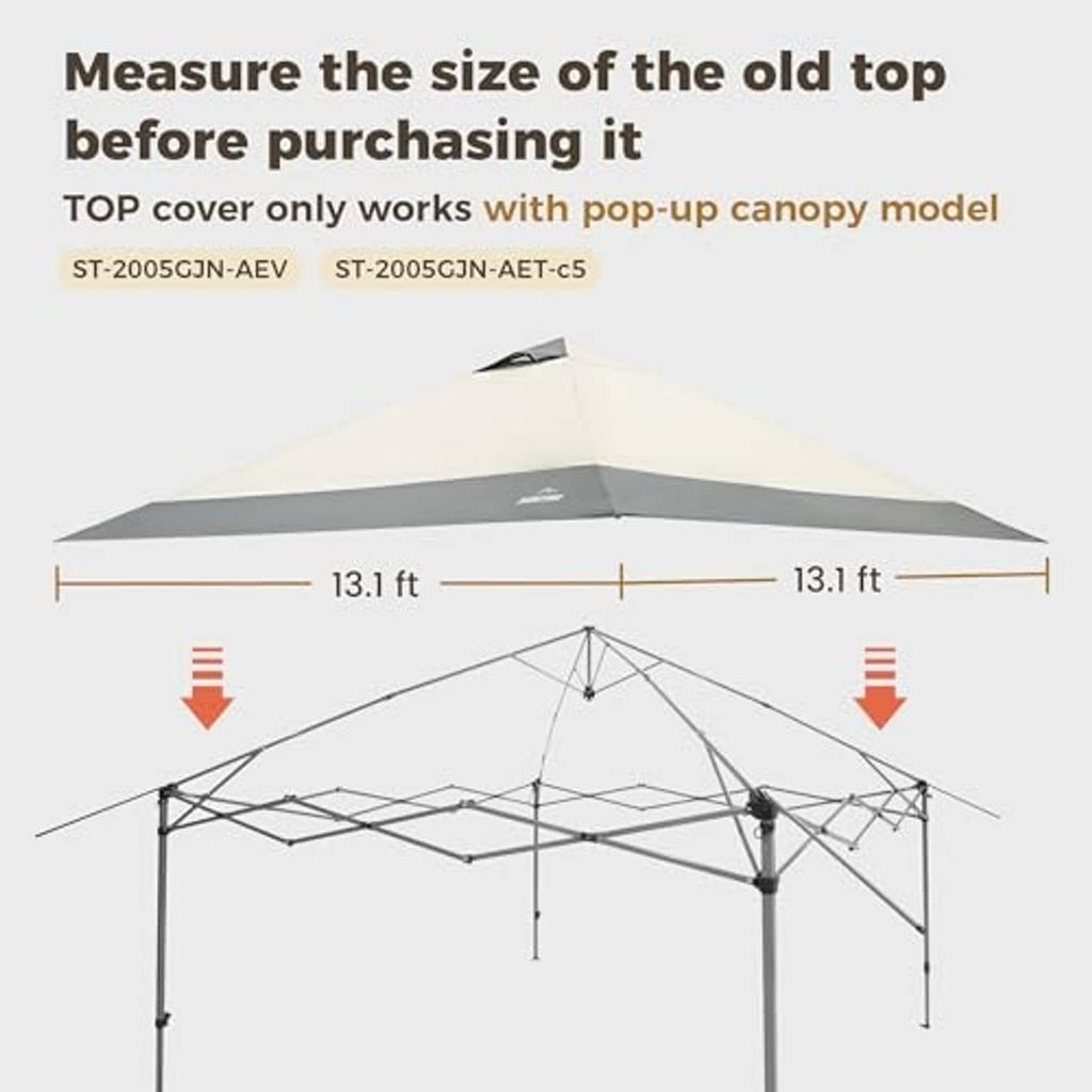 Canopy replacement top cover with vented panel and gray underside, shown with dimensions