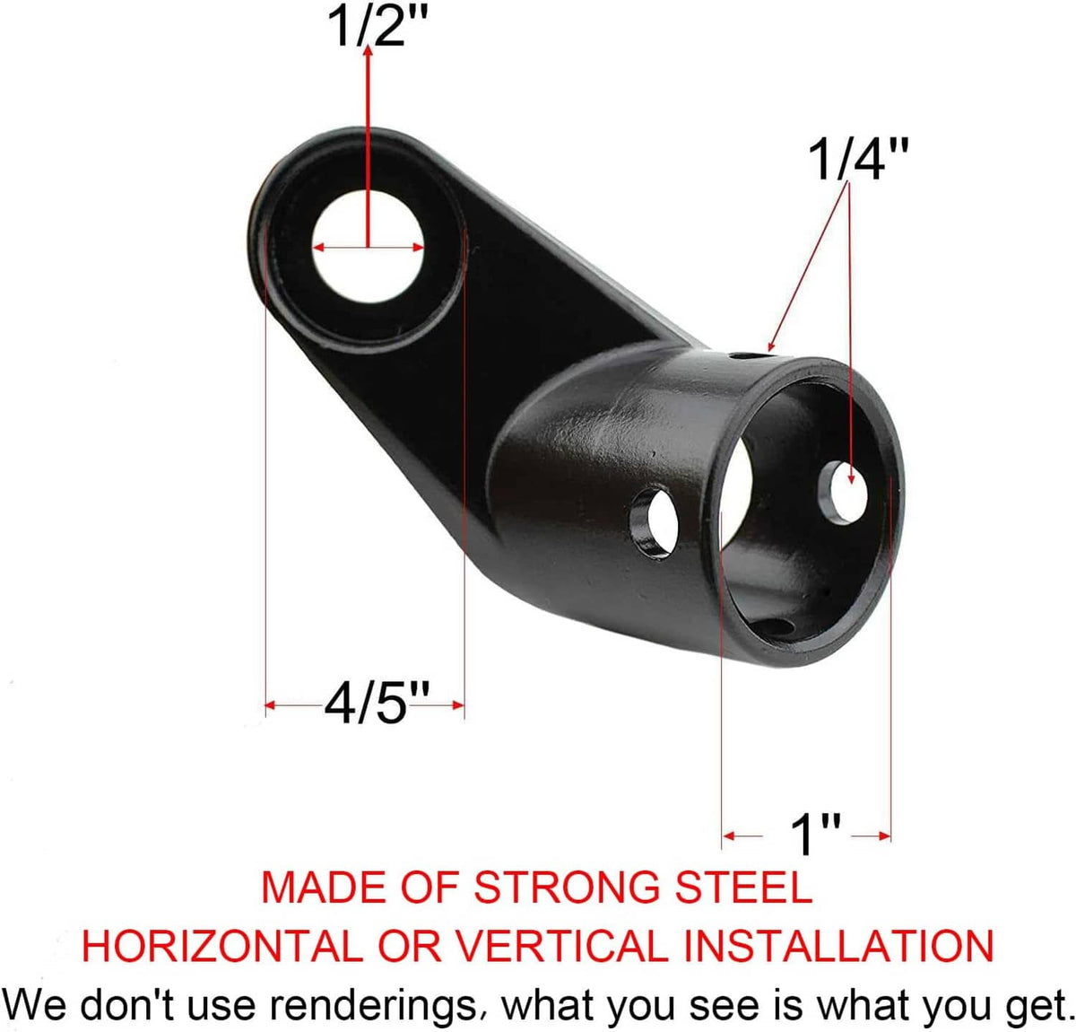 Black hitch coupler for bike trailer, with mounting hole and lock washer detail