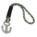 Green braided tow rope with black sleeve and stainless steel quick connector anchor hook