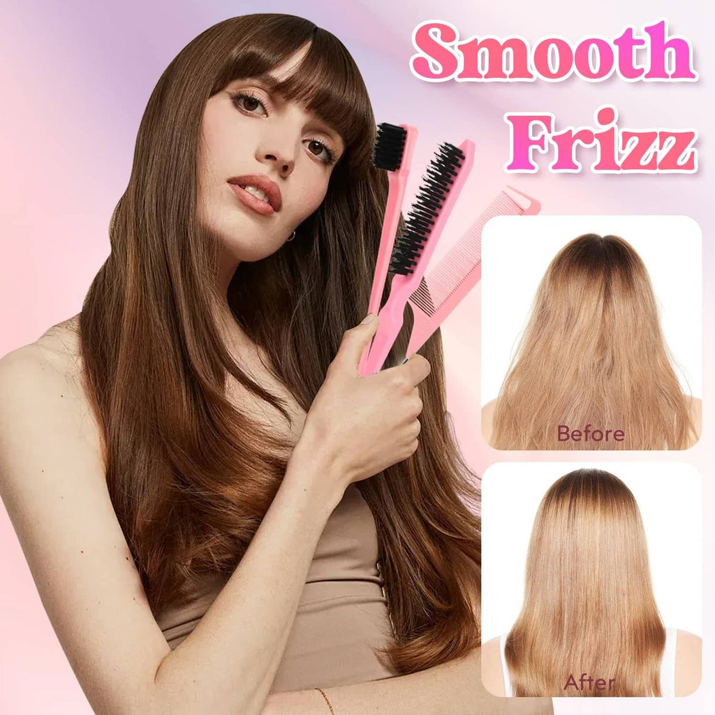 Hair wax stick and pink brush for smoother, frizz-free straight hair