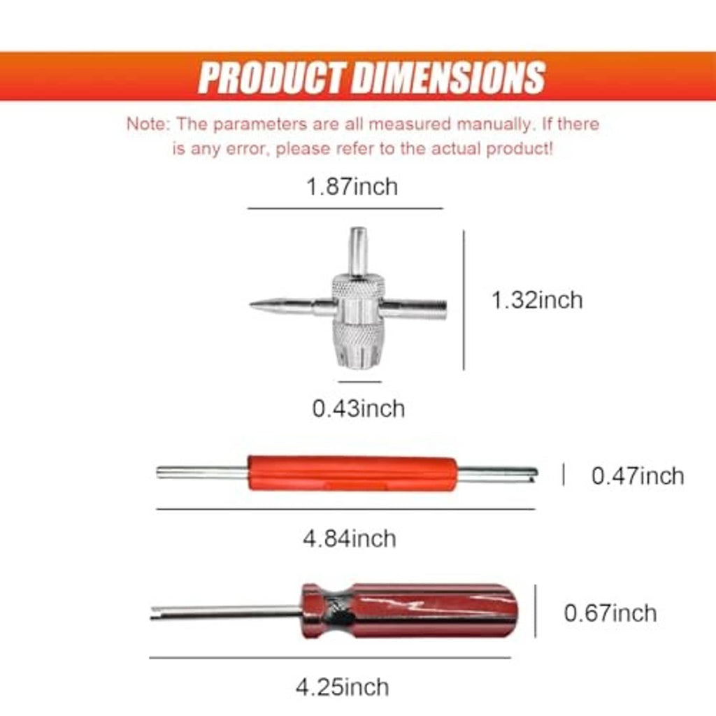 Valve core wrench set dimension chart with tool length measurements