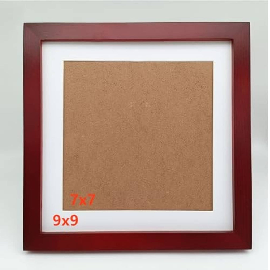 Red solid wood picture frame with white mat and brown backing insert