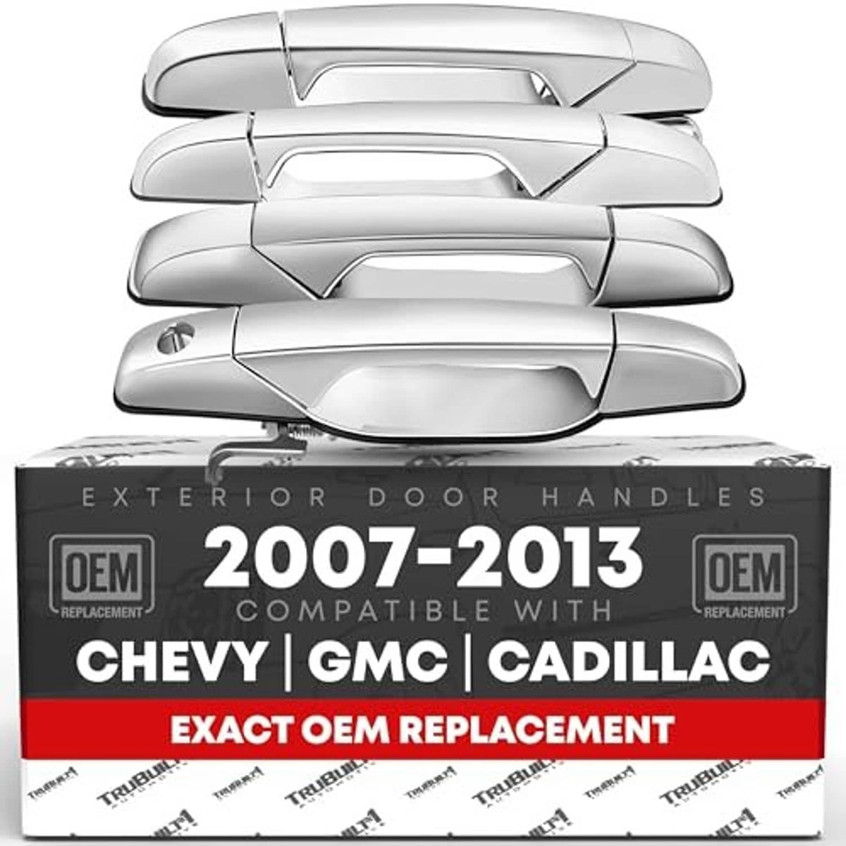Exterior door handle set box with chrome finish handles, 2007–2013 compatibility