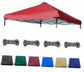 Red canopy replacement top with silver roof panels and black metal frame legs