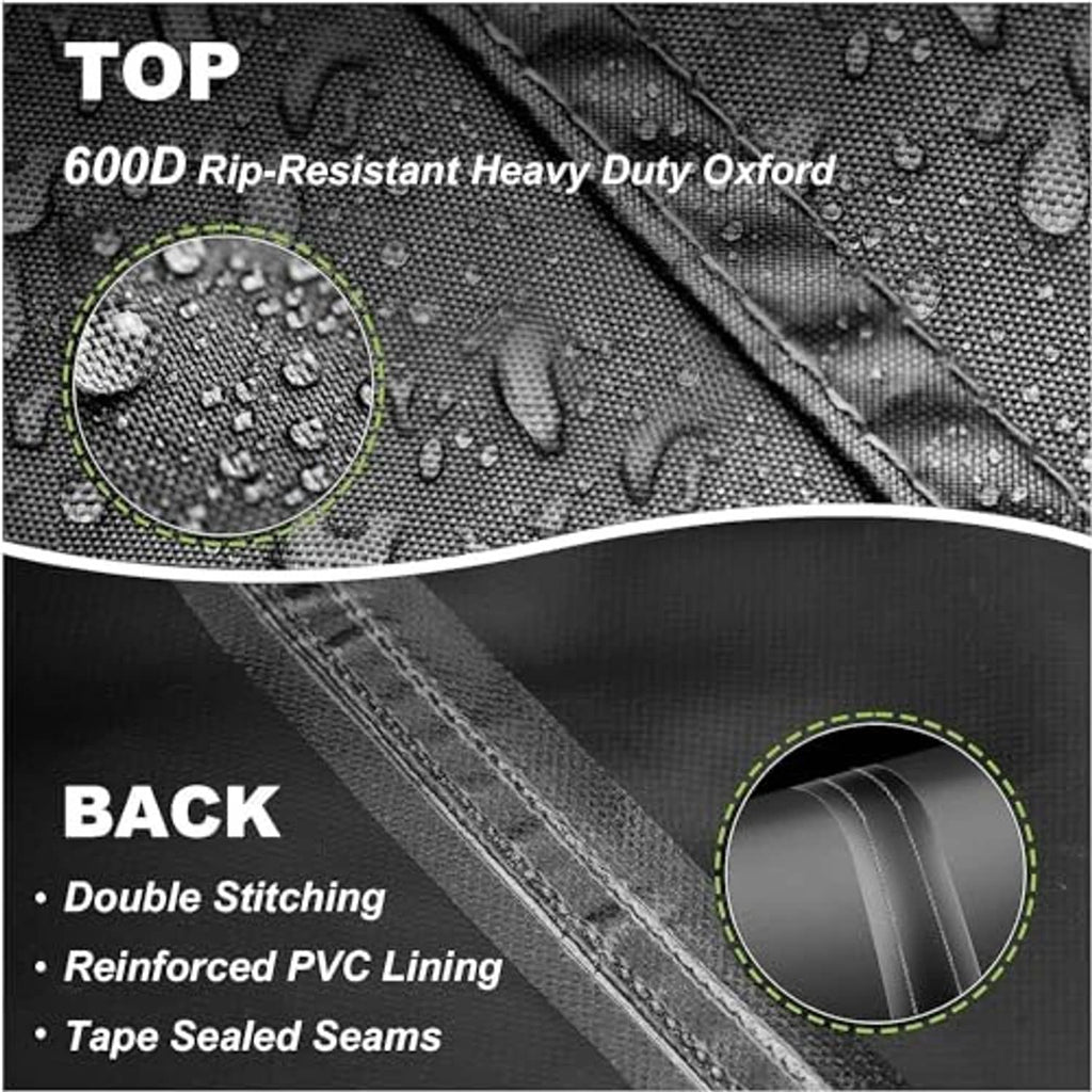 Black waterproof log splitter cover with reinforced seams and PVC lining detail
