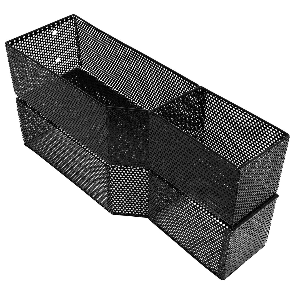 Black mesh front inner storage basket box with multiple divider sections