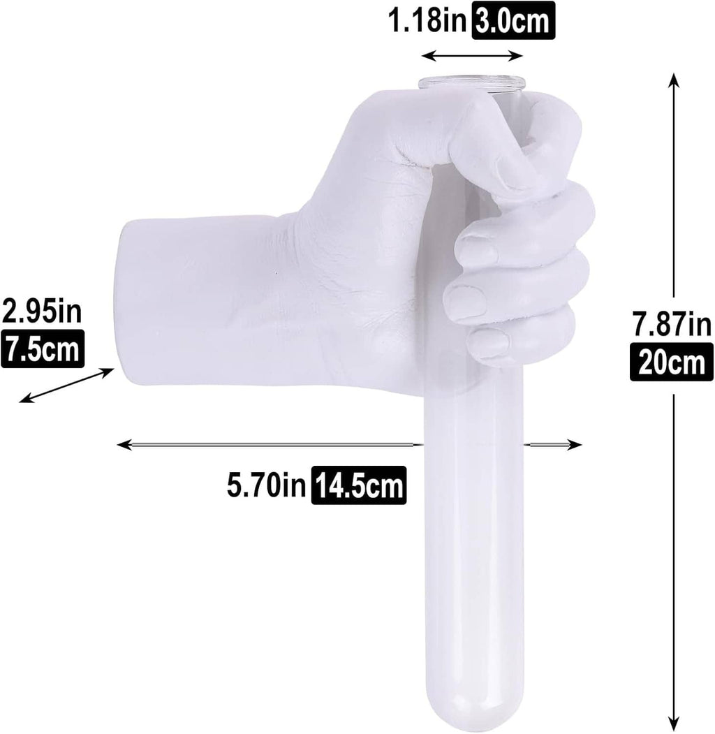 White hand vase wall hanging, close-up view with long cylindrical vase