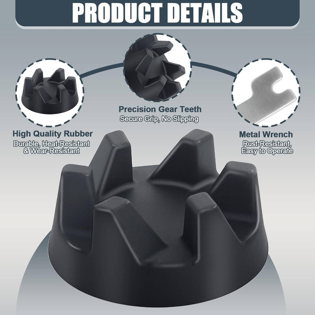 Black rubber blender coupler with precision gear teeth, replacement kit part