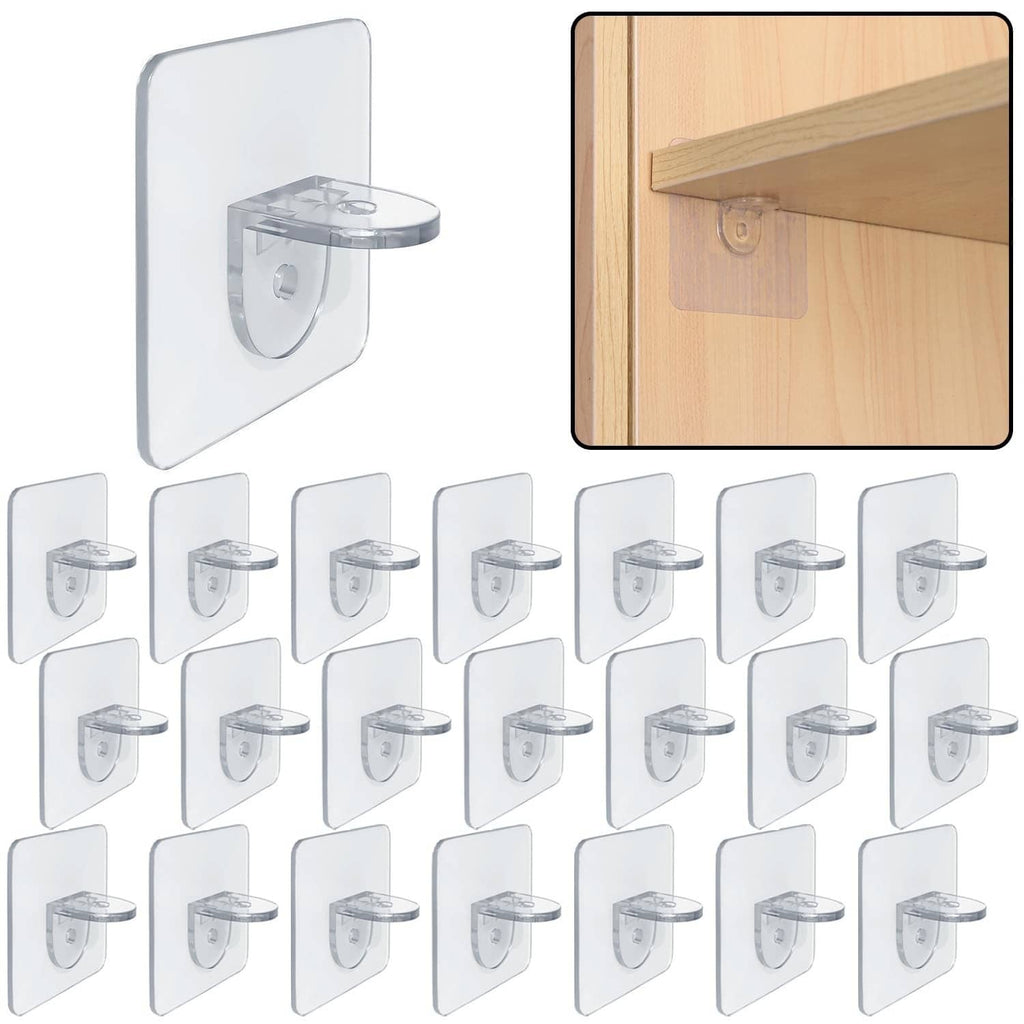 Clear self-adhesive shelf support peg brackets, 20-pack