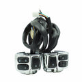 Motorcycle handlebar control switch pair with chrome housings and wiring harness