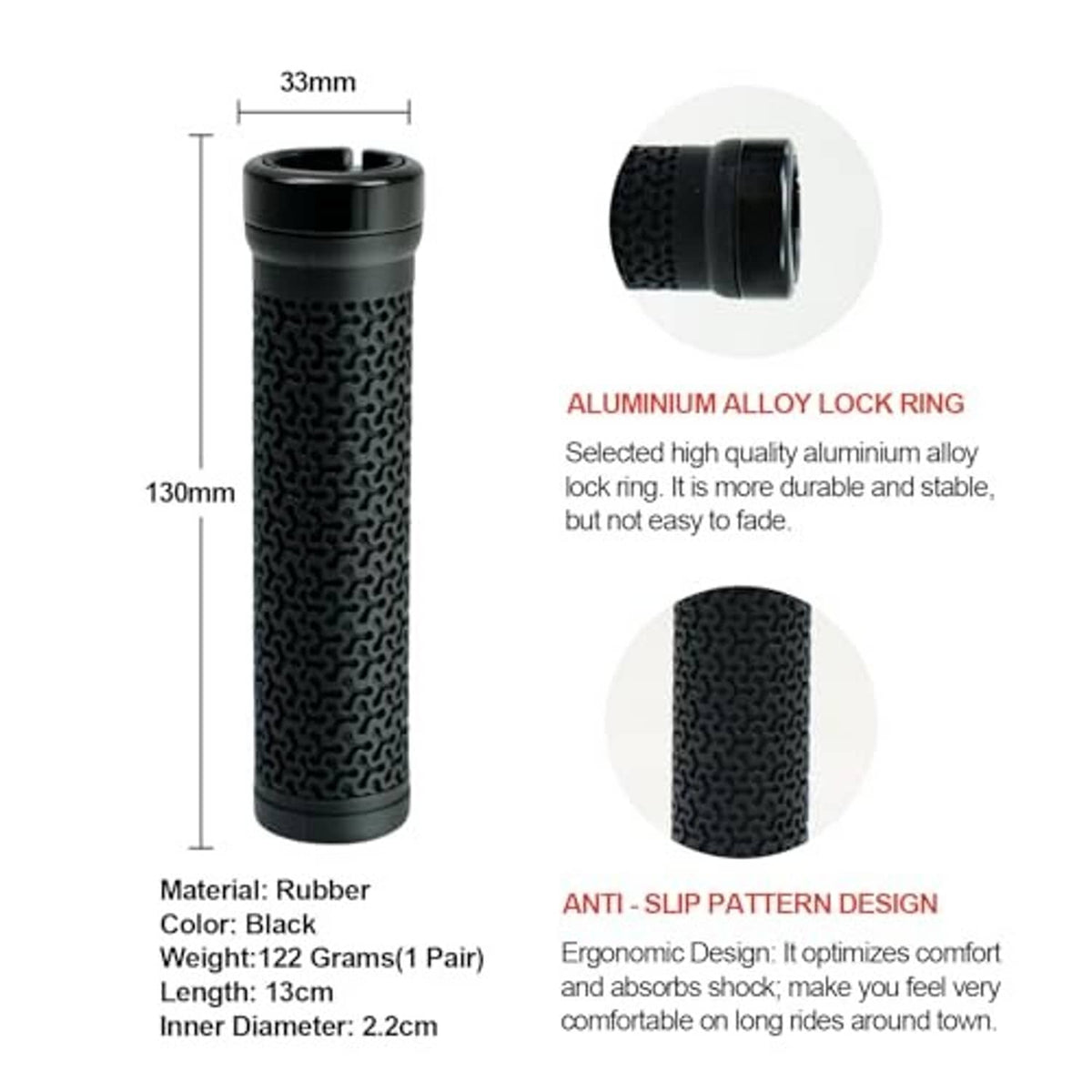Black textured grip set with aluminum lock ring base and end cap
