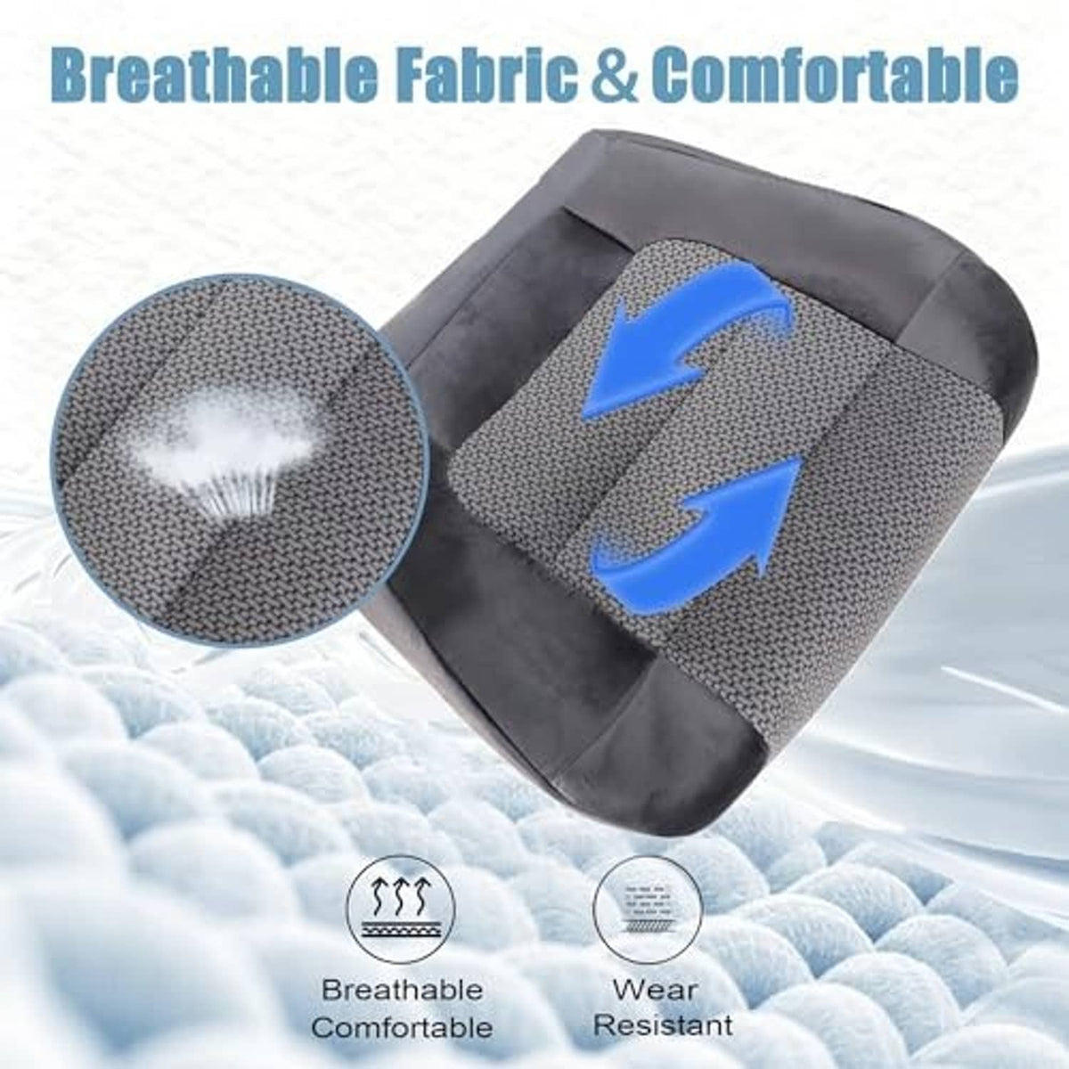 Dark gray cloth seat cover with textured weave panel and contoured padding