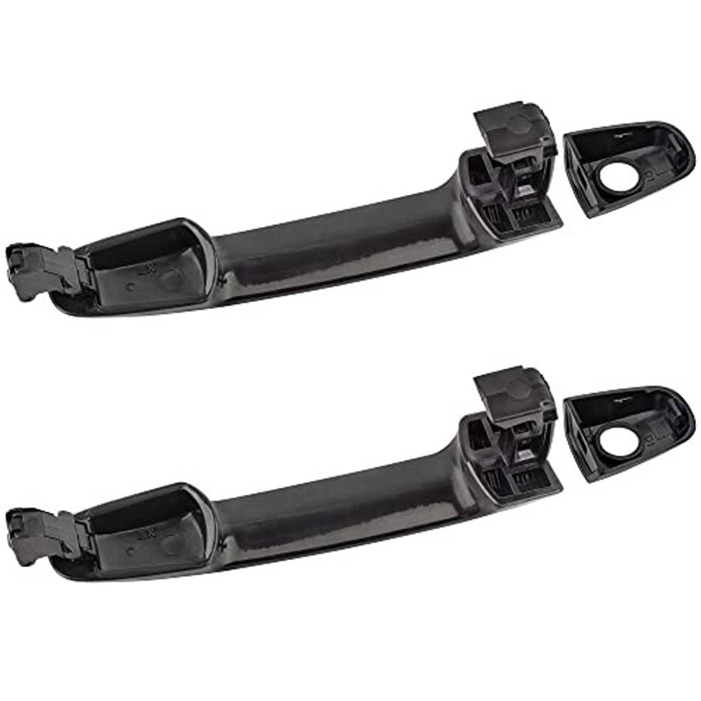 Black exterior door handle underside view with mounting tabs and keyhole housing