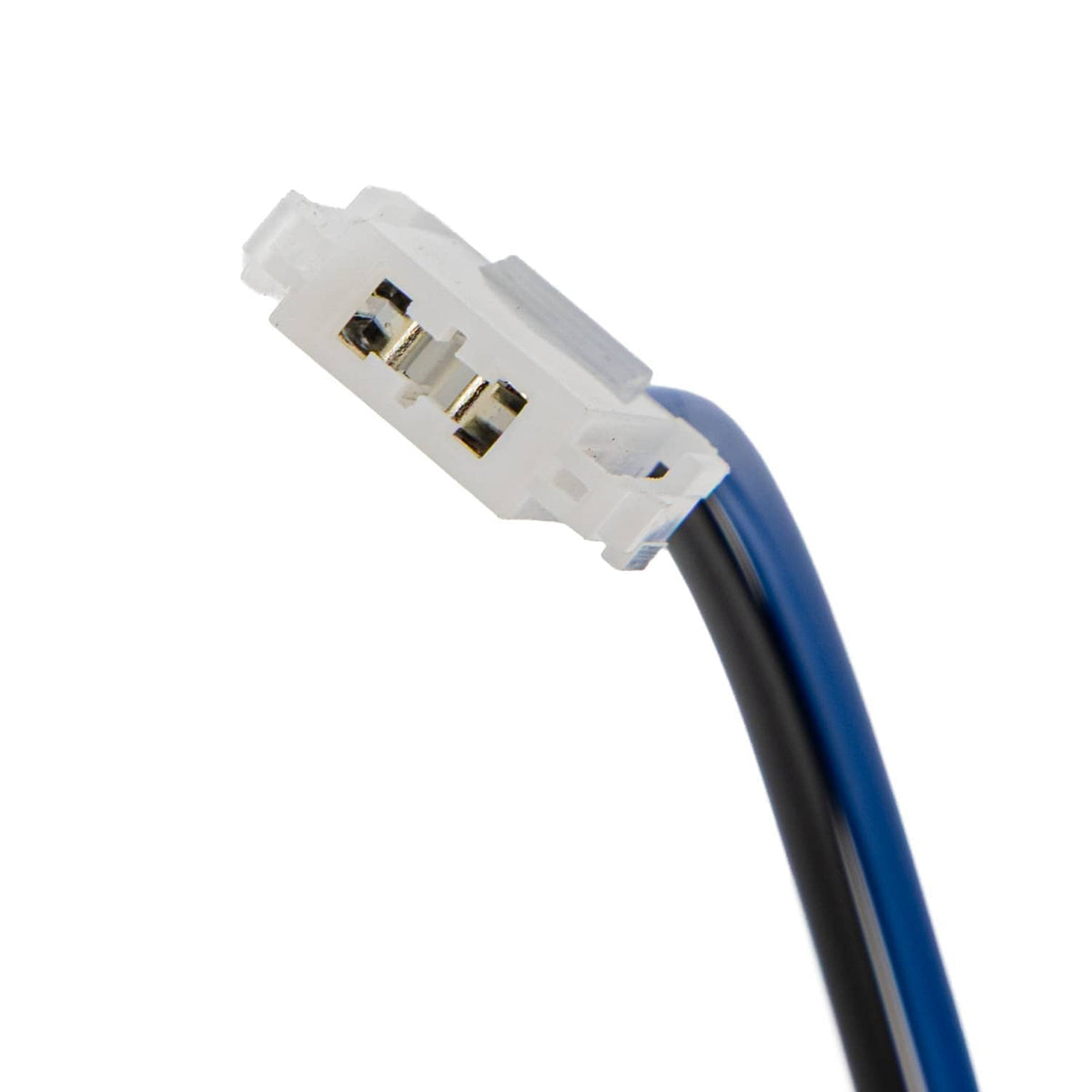Fuel pump connector plug with blue and black wires and two metal terminals