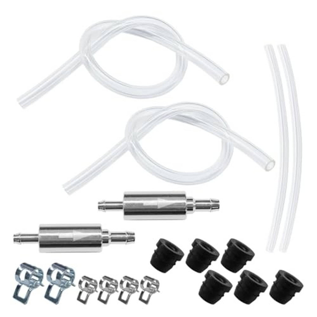 Brake bleeder kit with two clear hoses, silver connectors, and black rubber caps