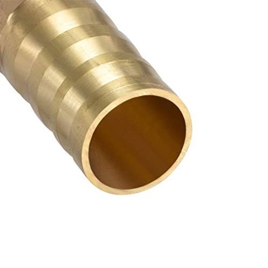 Brass straight barb hose splicer fitting close-up of barbed end opening