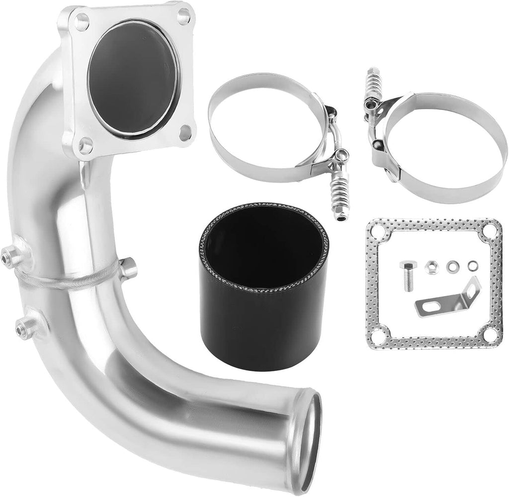3-inch air intake elbow charge pipe with flanges, hose clamps, gaskets, and black coupler