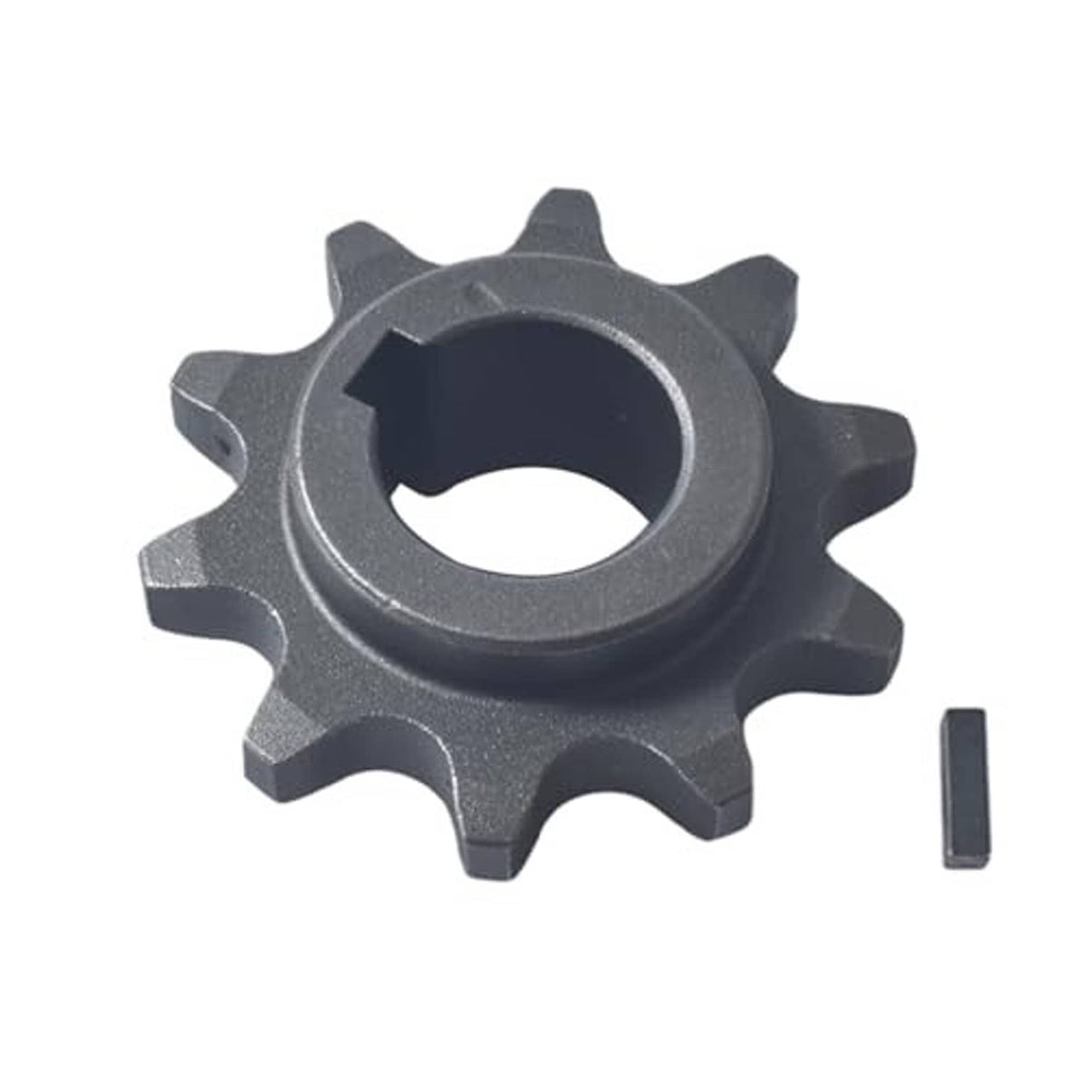Dark gray steel chain sprocket with center bore and one flat key