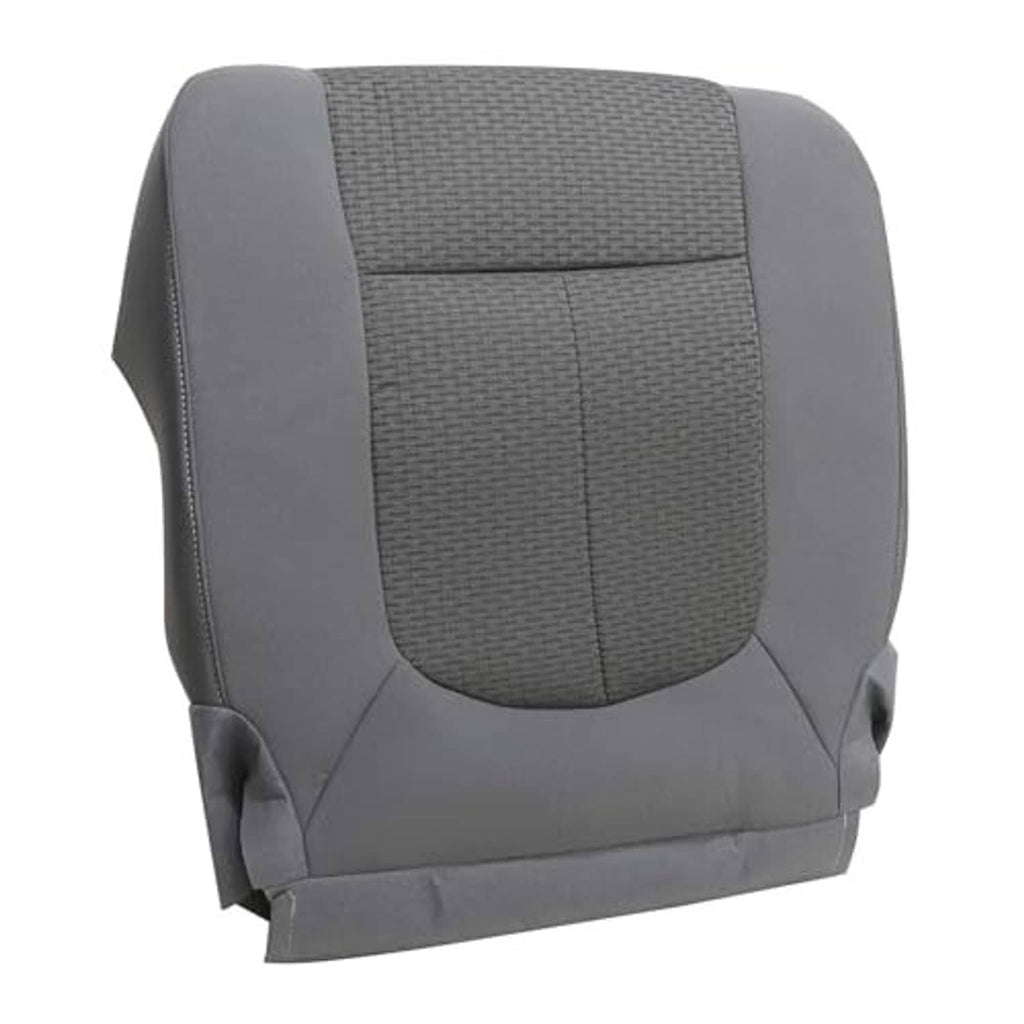 Gray cloth front driver seat cover, textured insert and curved backrest seams
