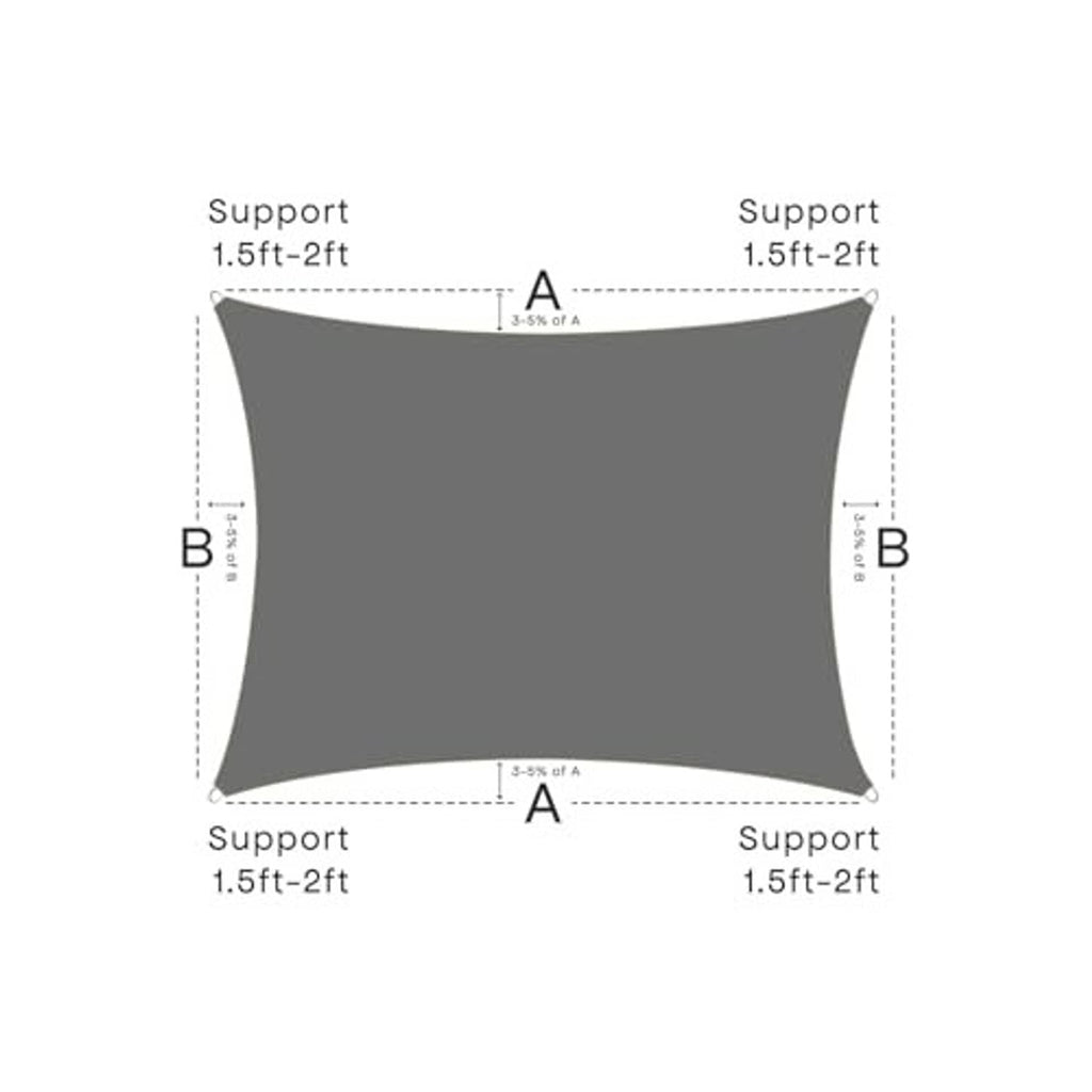 Rectangle shade sail support diagram with labeled side and corner measurement points A and B.