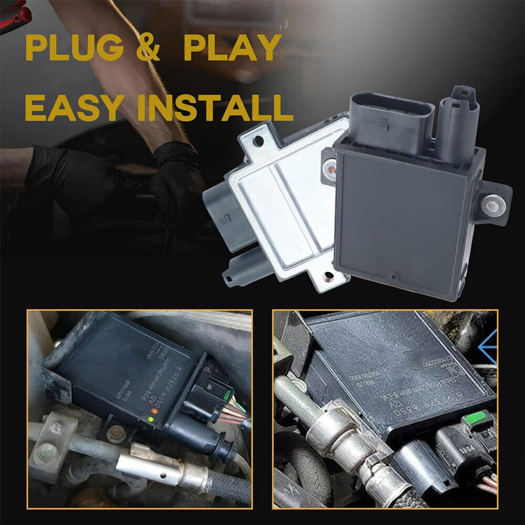 Glow plug control module with silver metal face and black electrical connector housing
