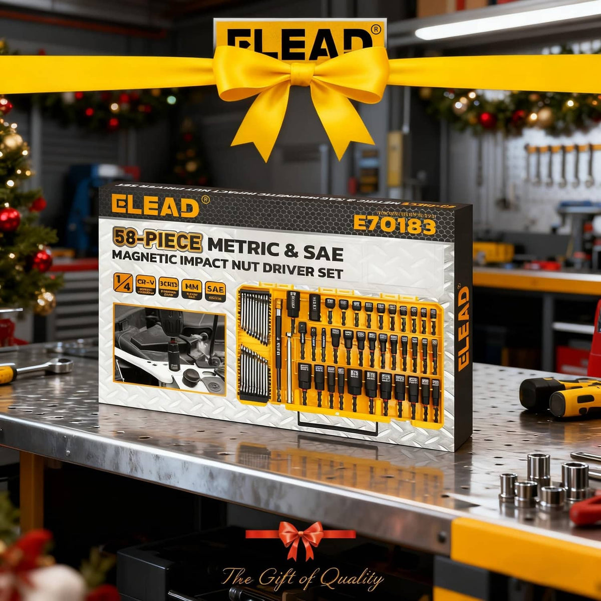 Magnetic impact nut driver set retail box, 58-piece metric and SAE