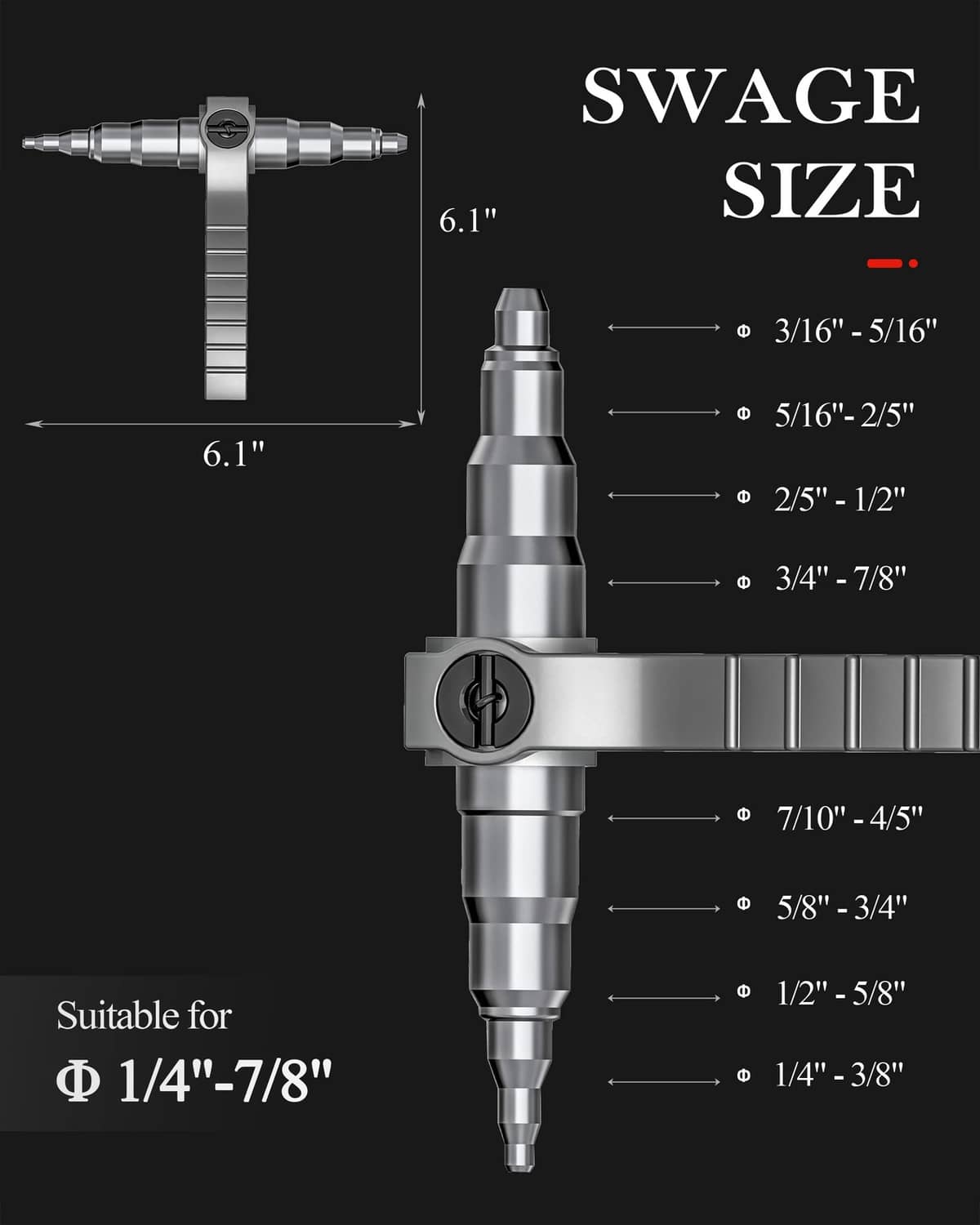Wisscool tube expander swaging tool with size range for 1/4–7/8 in tubes