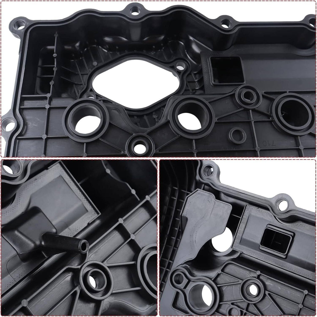 Black engine valve cover interior with circular bosses and gasket sealing surface