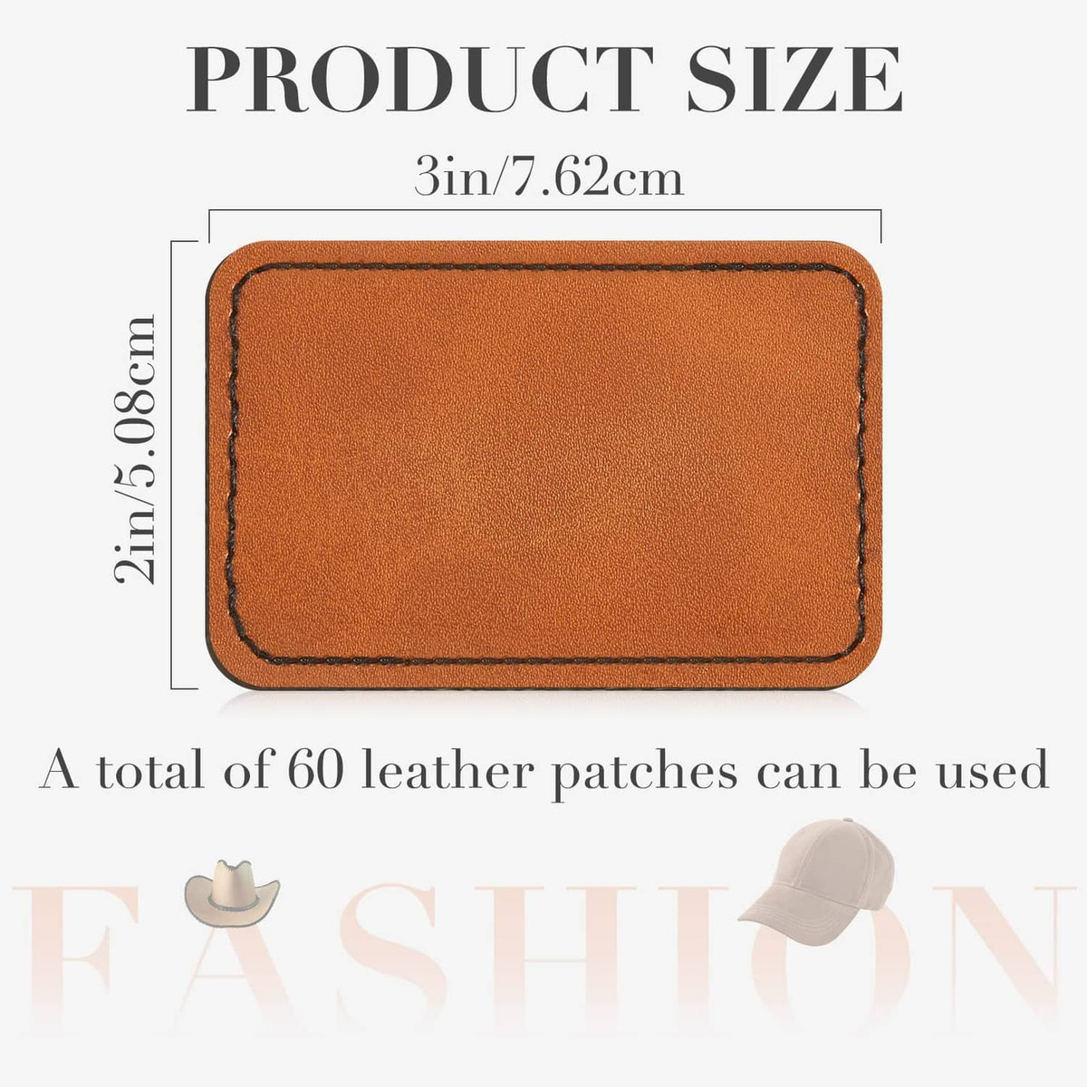 Tan blank leatherette patch, rectangular with stitched edge, rounded corners