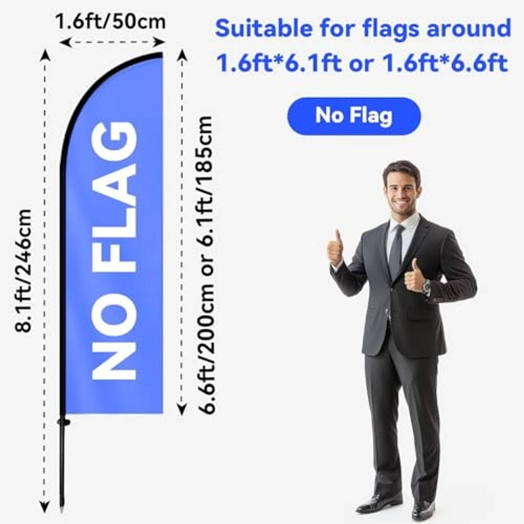 Feather flag pole kit size chart showing 6.6 ft pole and 1.6 ft flag