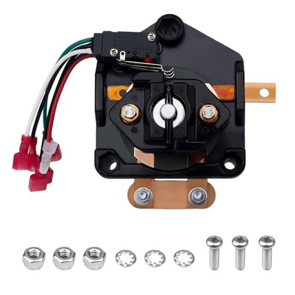 Forward/reverse switch assembly with front terminal components, F-N-R lever, and screws