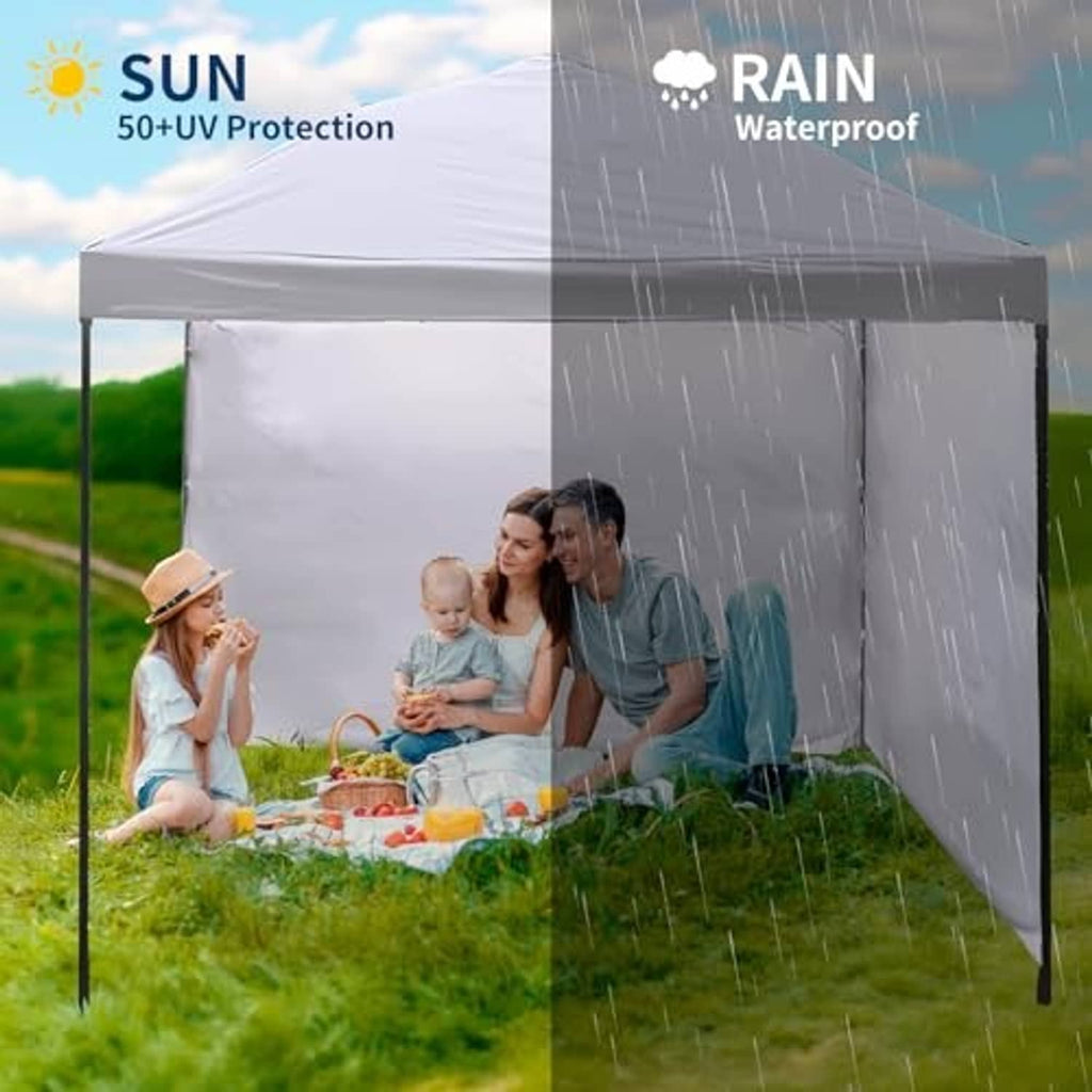 White canopy top with sun protection and waterproof rain coverage