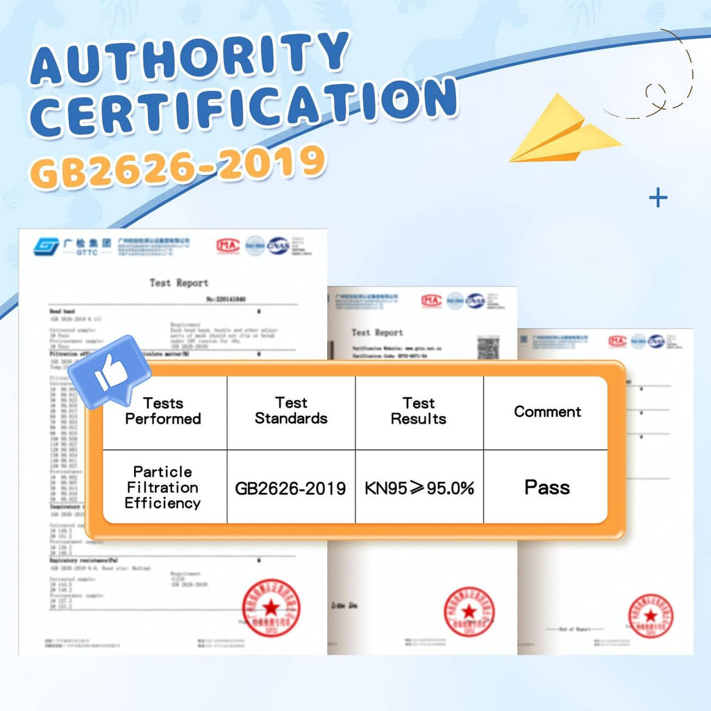 KN95 face mask certification document for GB2626-2019, particle filtration pass