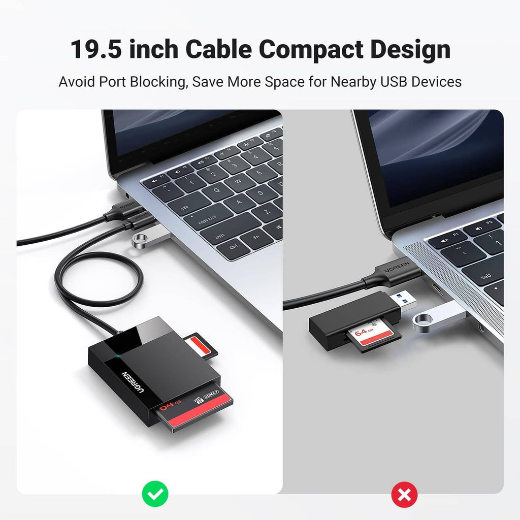 Ugreen compact 4-in-1 card reader with SD and TF cards connected