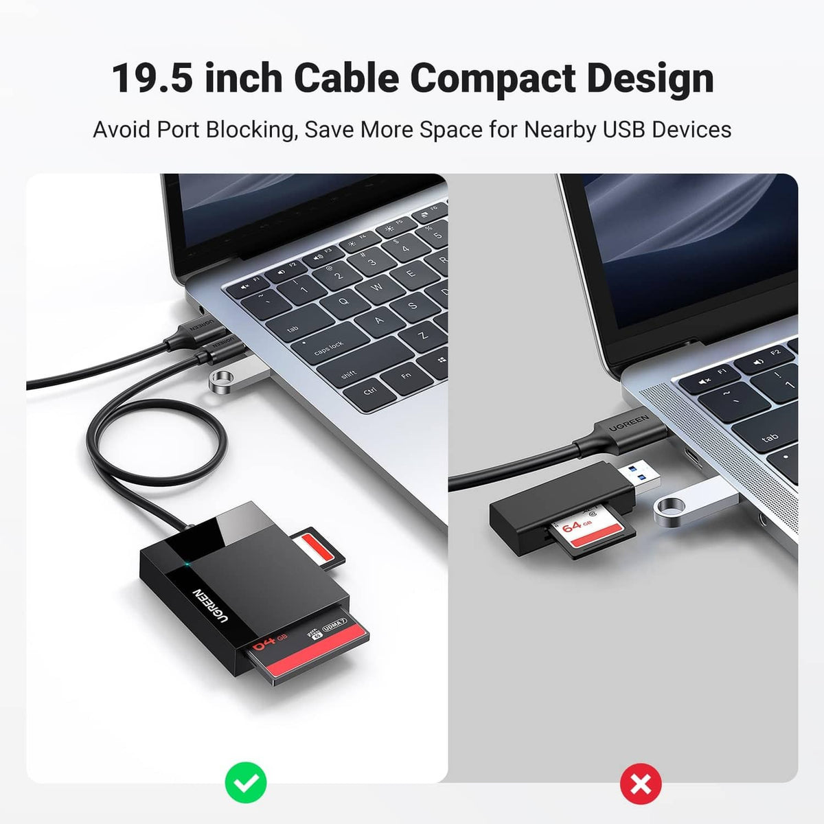 Ugreen compact 4-in-1 card reader with SD and TF cards connected