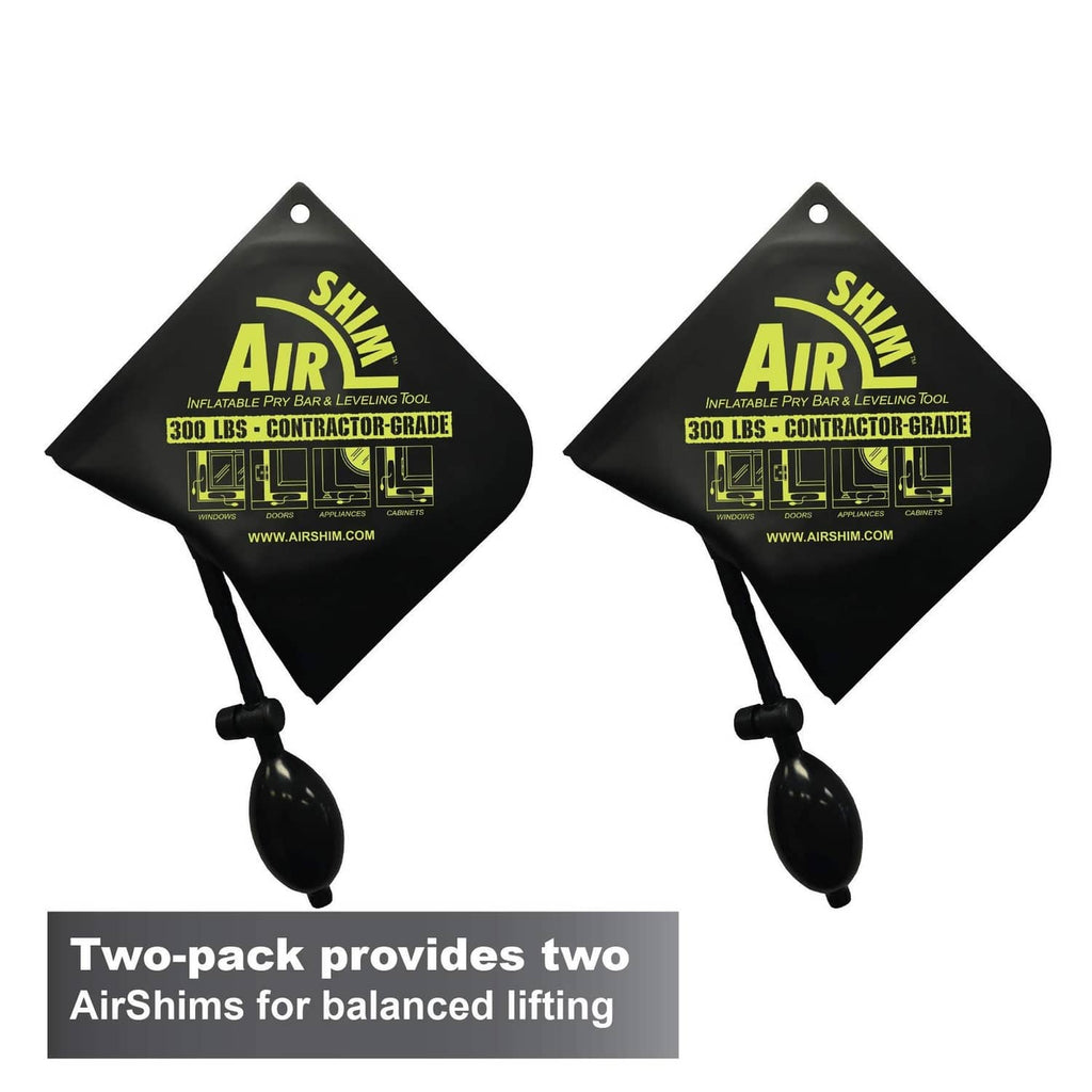 Two-pack AirShim inflatable pry bar and leveling tools with black pump bulbs